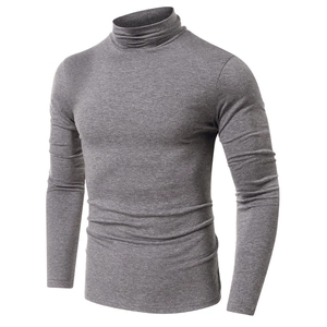 Men's slim fit turtleneck long sleeve sports t-shirt in heather grey knit fabric