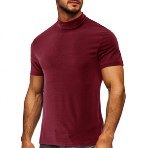 T-Shirt Homme Été Col Montant Manches Courtes Coupe Ajustée Basique Coton Uni Maillot de Corps Décontracté Mode Urbaine Top