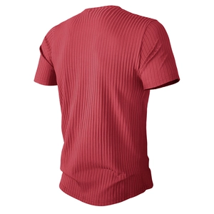 Close-up of dark red ribbed men's athletic shirt showing detailed fabric texture