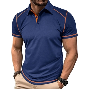 Men's Slim Fit Short Sleeve Polo Shirt Contrast Stitching Cotton Blend Pique Breathable Urban Casual Golf Top For Men