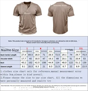 Tableau des tailles détaillé pour chemise Henley homme avec mesures en pouces et en cm