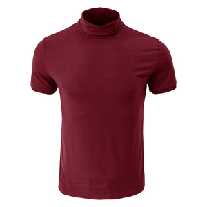 T-shirt homme à manches courtes et col montant rouge foncé en tissu tricoté de qualité