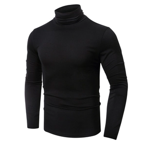 Slim fit men's long sleeve turtleneck athletic undershirt in classic solid black