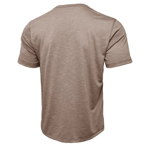 T-shirt Henley homme à manches courtes marron chiné coupe ajustée, vue de l'arrière