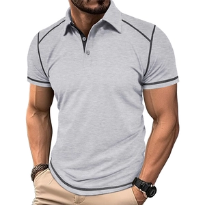 Light gray short sleeve Polo shirt for men with black contrast stitching details