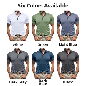 Griglia di t-shirt a mezza zip nei colori bianco, verde, blu e grigio scuro sportivo