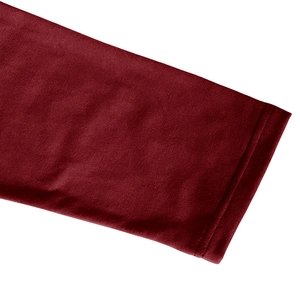 Detailed close-up of wine red knitted long sleeve cuff showing premium stitching quality