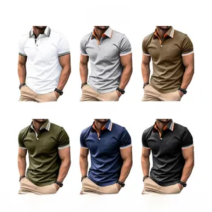 Collage of slim fit men's short sleeve polo shirts in six different vibrant colors