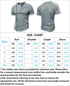 Detailed size chart for Men's Waffle Henley Shirt with bust and length measurements