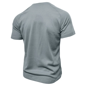 Men's grey waffle knit Henley shirt with breathable raglan short sleeves in a sporty fit