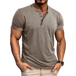 Men's Casual Short Sleeve Henley Shirt Cotton Blend Contrast Stitching Retro Slim Fit Summer Top For Men Everyday Wear