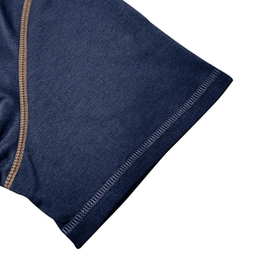 Navy blue men's Henley shirt sleeve with breathable mesh fabric and flatlock stitching