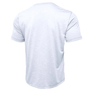 Vue arrière du t-shirt Henley gris clair à manches courtes avec tissu chiné