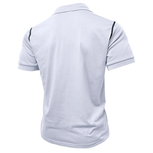 Vue arrière du polo homme gris clair avec bordures foncées et poignets côtelés