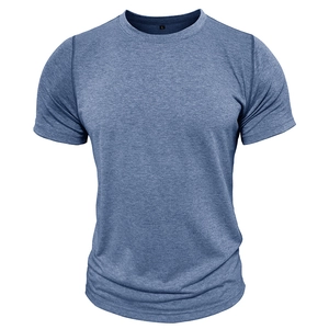 T-shirt bleu chiné pour homme avec col rond classique et coupe ajustée moderne