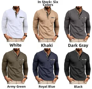 Détail de chemises henley à manches longues multicolores avec col camouflage pour hommes