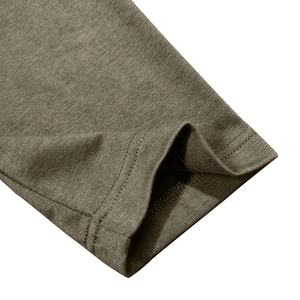 Men's retro long sleeve Henley shirt in khaki knit fabric with double-needle stitching