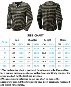 Detaillierte Größentabelle für Herren Henley-Langarmshirt mit Streifen in S-XXL Maßen