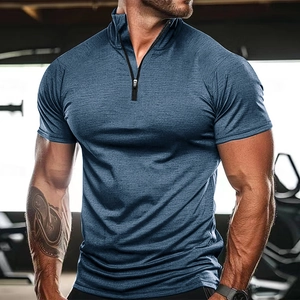 Maglietta Sportiva da Uomo Asciugatura Rapida Collo Rialzato Mezza Cerniera Manica Corta Slim Fit Fitness Palestra Sport Top