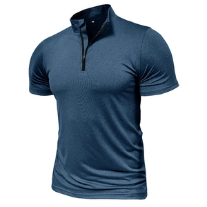 Polo sportiva da uomo con mezza zip e collo a lupetto in tessuto elasticizzato blu navy
