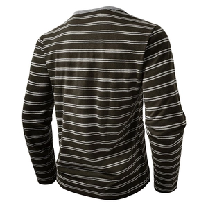 Herren Langarmshirt mit Streifen in Dunkeloliv und Grau, Rückansicht in voller Länge