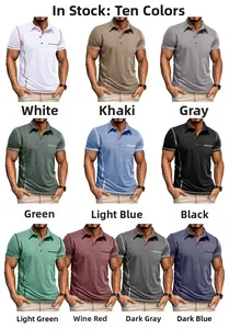 Vue détaillée présentant les dix couleurs de polos à manches courtes pour hommes