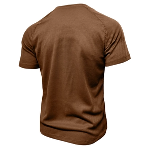 Detailed back view showing breathable waffle texture on men's brown short sleeve Henley t-shirt