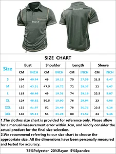 Tableau des tailles de polo pour hommes avec mesures de S à 3XL en unités CM et INCH