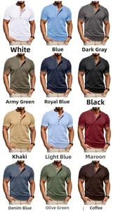 Detailed grid view of buttoned Henley necklines and high-quality textured fabric in 12 colors