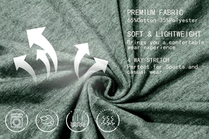 Close-up of premium 65% cotton 35% polyester gray knit fabric with 4-way stretch detail