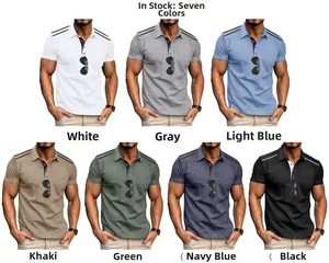 Men's slim fit polo shirts with buttoned collar and striped sleeves in seven versatile colors