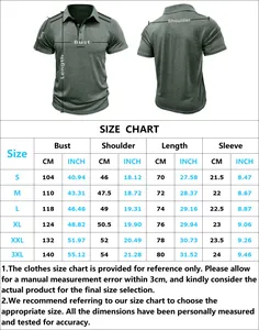 Detailed size chart for men's vintage color block polo shirt ranging from S to 3XL