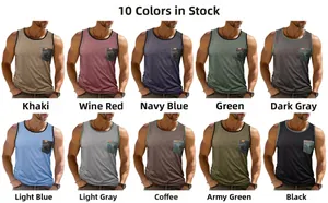 Collection de débardeurs sport pour hommes en 10 couleurs avec poche imprimée