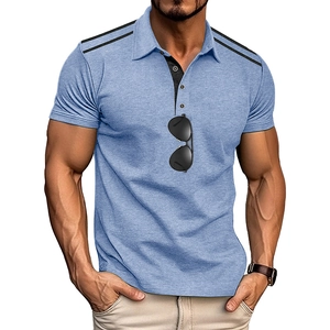 Men Retro Short Sleeve Polo Shirt Color Block Contrast Trim Shoulder Stripe Top Summer Casual Breathable Polyester Blend Sporty Polo Shirt For Men