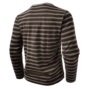 Detailansicht der Rückseite des gestreiften Langarm-Henleyshirts in Dunkelbraun