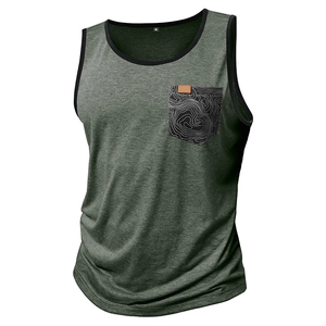 Débardeur de fitness olive pour homme avec poche noire à motif de carte topographique