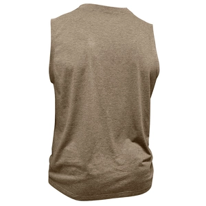 Gilet Henley da uomo in cotone mélange marrone, vista posteriore su sfondo bianco pulito