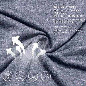 Detail of 4-way stretch fabric blend showing texture and technical performance icons