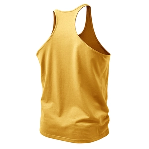Bright yellow men's stringer tank top for bodybuilding with racerback design