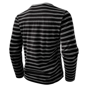 Rückansicht des langärmeligen Herren-Henley-Shirts mit schwarz-grauen Querstreifen