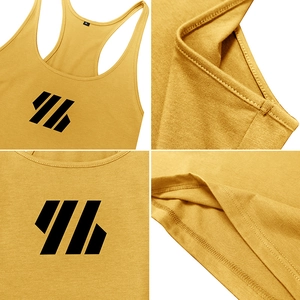 Ginger yellow men's gym stringer vest with racerback design and black geometric chest logo