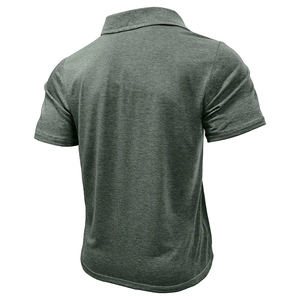 Rear view of heather green knitted polo shirt showing texture and collar detail