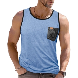 Débardeur de fitness bleu clair pour homme avec poche à motifs et col rond décontracté