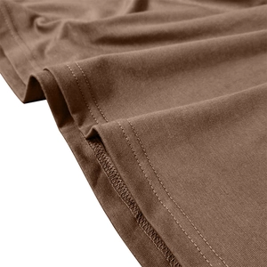 Close-up of double-stitched hem on brown long sleeve cotton polo shirt for men