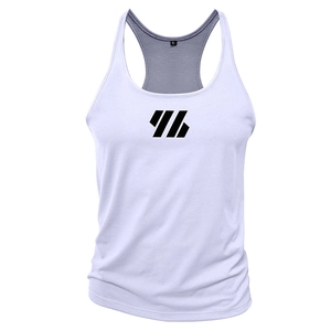 Detail view of men's gym tank top with breathable fabric and XL size label inside