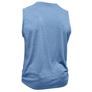 Vista posteriore della canotta henley da uomo in blu mélange con dettaglio doppia cucitura