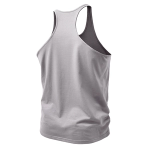 Detailed back view of light gray Y-back fitness tank top with precise edge stitching
