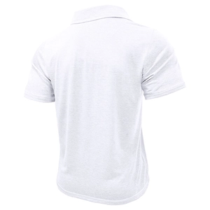 Rear view of white polo shirt showing breathable textured knit fabric and premium seams