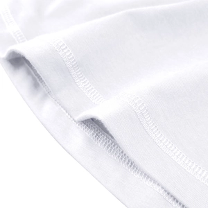 Detailed macro view of white muscle t-shirt showing high-quality double stitching and fabric