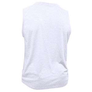 Vista posteriore di una canotta Henley da uomo grigio chiaro in maglia morbida